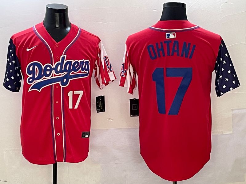 Men Los Angeles Dodgers #17 Ohtani Red a generation of national flags Joint name 2025 Nike MLB Jersey style 15->los angeles dodgers->MLB Jersey